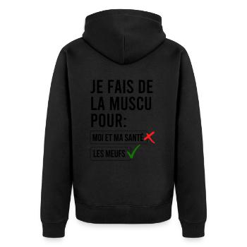 Ich mache Krafttraining für die Mädchen - Unisex Premium Bio Zip Hoodie - Schwarz - Hinten - Nico (187cm)