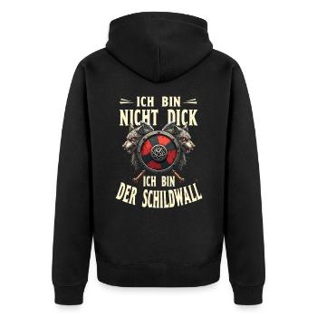 Wikinger Ich Bin Nicht Dick Ich Bin Der Schildwall - Unisex Premium Bio Zip Hoodie - Schwarz - Hinten - Nico (187cm)