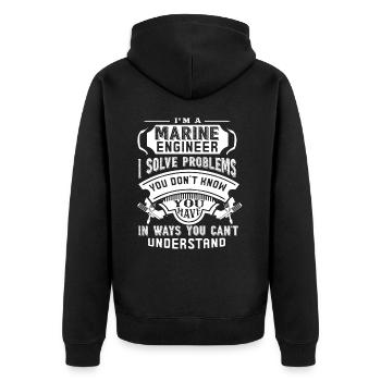 Marine Engineers Solve Problems - Unisex Premium Organic Zip Hoodie - black - Back - Nico (187cm)