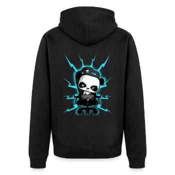 Süßer Gaming Panda, PEW PEW, Halloween, Horror - Unisex Premium Bio Zip Hoodie - Schwarz - Hinten - Nico (187cm)