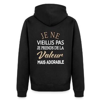 Je Ne Vieillis Pas Je Prends De La Valeur Papa Opa - Unisex Premium Bio Zip Hoodie - Schwarz - Hinten - Nico (187cm)