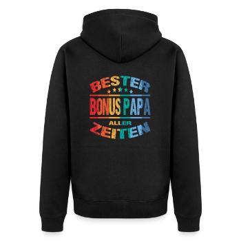 Stiefvater Bonuspapa Stolzer Stiefpapa - Unisex Premium Bio Zip Hoodie - Schwarz - Hinten - Nico (187cm)