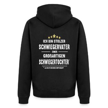Schwiegervater Schwiegertochter Stolzer Papa - Unisex Premium Bio Zip Hoodie - Schwarz - Hinten - Nico (187cm)