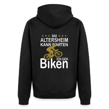E-Bike Altersheim Kann Warten Akku Fahrrad - Unisex Premium Bio Zip Hoodie - Schwarz - Hinten - Nico (187cm)