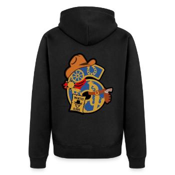 Cowboy 6ème anniversaire numéro 6 - 6 ans - Veste à capuche bio Premium Unisexe - noir - Dos - Nico (187cm)