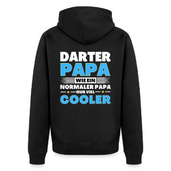 Darter Papa wie ein normaler nur viel cooler - Unisex Premium Bio Zip Hoodie - Schwarz - Hinten - Nico (187cm)
