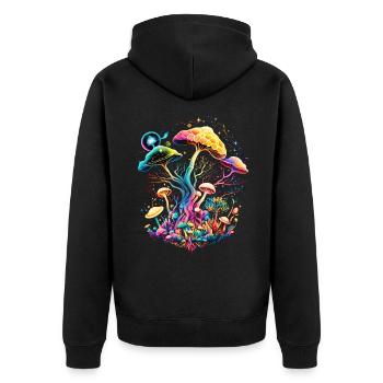 Zauberpilze, Pilze, Magic mushrooms, psychedelic - Unisex Premium Bio Zip Hoodie - Schwarz - Hinten - Nico (187cm)