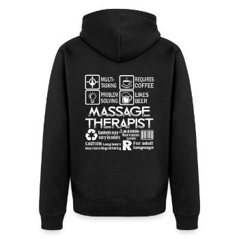 Massage Therapist Multitasking Job - Unisex Premium Organic Zip Hoodie - black - Back - Nico (187cm)