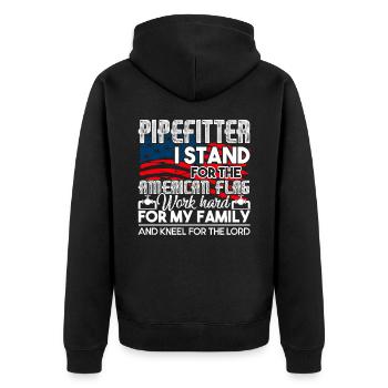 Pipefitter Pipefitter I Stand For The Flag - Unisex Premium Organic Zip Hoodie - black - Back - Nico (187cm)