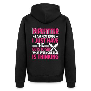 Pipefitter Pipefitter I Am Not Rude - Unisex Premium Organic Zip Hoodie - black - Back - Nico (187cm)