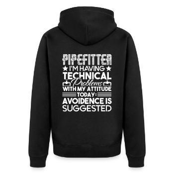 Pipefitter Pipefitter Having Technical Problem - Unisex Premium Organic Zip Hoodie - black - Back - Nico (187cm)