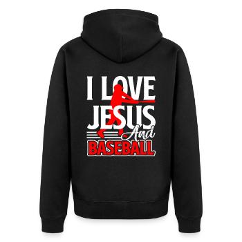Baseball I Love Jesus And Baseball - Unisex Premium Organic Zip Hoodie - black - Back - Nico (187cm)