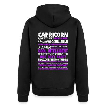 Capricorn Things About Capricorn - Unisex Premium Organic Zip Hoodie - black - Back - Nico (187cm)