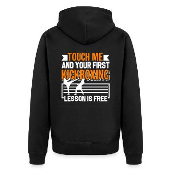 Kickboxing First Kickboxing Lesson Is Free - Unisex Premium Organic Zip Hoodie - black - Back - Nico (187cm)
