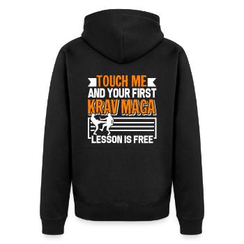 Krav Maga First Krav Maga Lesson Is Free - Unisex Premium Organic Zip Hoodie - black - Back - Nico (187cm)
