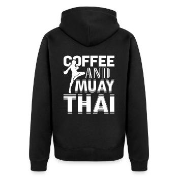 Muay Thai Coffee And Muay Thai - Unisex Premium Organic Zip Hoodie - black - Back - Nico (187cm)