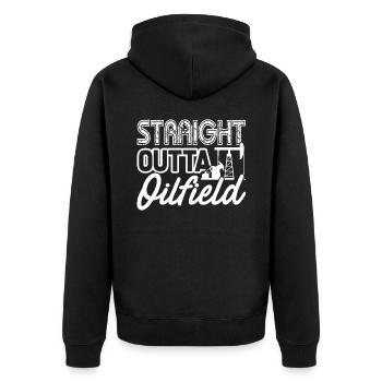 Oilfield Worker Straight Outta Oilfield - Unisex Premium Organic Zip Hoodie - black - Back - Nico (187cm)