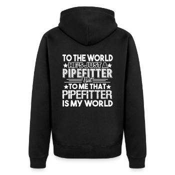 Pipefitter Pipefitter Is My World - Unisex Premium Organic Zip Hoodie - black - Back - Nico (187cm)