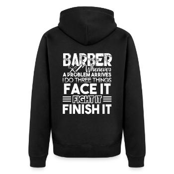 Barber Proud Barber - Unisex Premium Organic Zip Hoodie - black - Back - Nico (187cm)