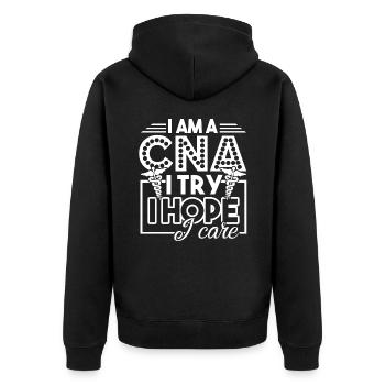 CNA I'm A CNA I Try I Hope I Care - Unisex Premium Organic Zip Hoodie - black - Back - Nico (187cm)