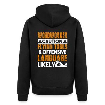 Woodworker Woodworker Caution - Unisex Premium Organic Zip Hoodie - black - Back - Nico (187cm)
