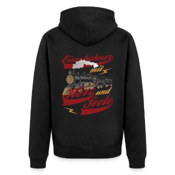 Eisenbahn Eisenbahner Vintage - Unisex Premium Bio Zip Hoodie - Schwarz - Hinten - Nico (187cm)
