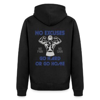 Fitness Gym No Excuses - Unisex Premium Bio Zip Hoodie - Schwarz - Hinten - Nico (187cm)