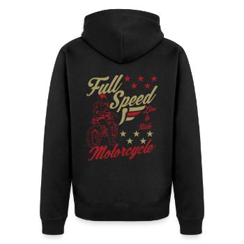 Motorrad Biker Full Speed Vintage - Unisex Premium Bio Zip Hoodie - Schwarz - Hinten - Nico (187cm)
