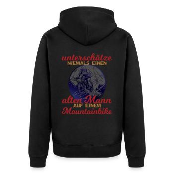 Lustiger Fahrrad Spruch alter Mann Mountainbike - Unisex Premium Bio Zip Hoodie - Schwarz - Hinten - Nico (187cm)