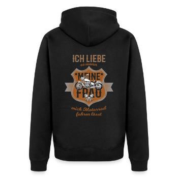 Motorrad Spruch Ich liebe meine Frau Vintage - Unisex Premium Bio Zip Hoodie - Schwarz - Hinten - Nico (187cm)