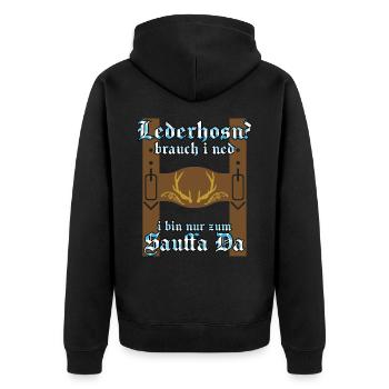 Bayerisches Volksfest Lederhose Saufen - Unisex Premium Bio Zip Hoodie - Schwarz - Hinten - Nico (187cm)
