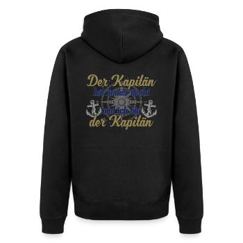 Kapitän Boot Motorboot lustiger Spruch - Unisex Premium Bio Zip Hoodie - Schwarz - Hinten - Nico (187cm)