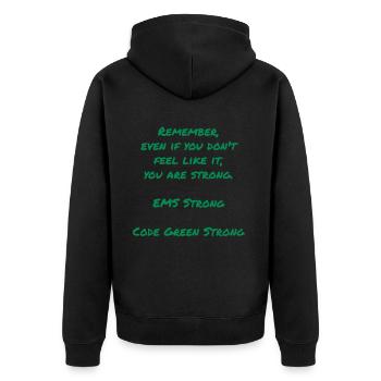 EMS Strong Code Green Strong - Unisex Premium Organic Zip Hoodie - black - Back - Nico (187cm)