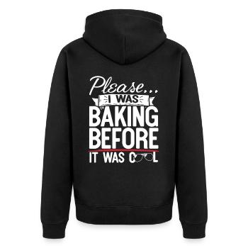 Please I Was Baking Before - Unisex Premium Organic Zip Hoodie - black - Back - Nico (187cm)