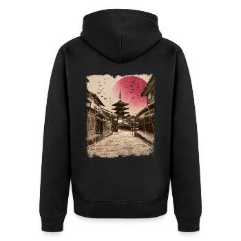 Japon Vintage Kyoto Art japonais - Veste à capuche bio Premium Unisexe - noir - Dos - Nico (187cm)