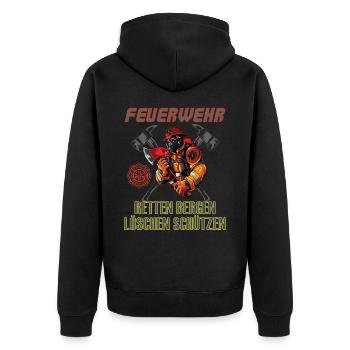 Feuerwehr Retten Löschen Bergen Schützen - Unisex Premium Bio Zip Hoodie - Schwarz - Hinten - Nico (187cm)