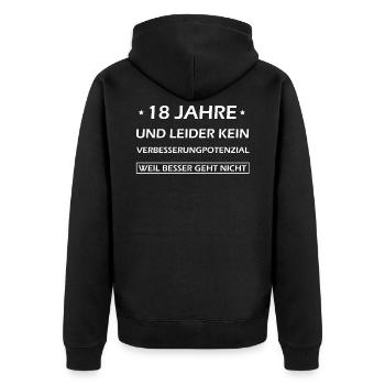 18. Geburtstag Geschenk - 18 Jahre alt - 18ter - Unisex Premium Bio Zip Hoodie - Schwarz - Hinten - Nico (187cm)