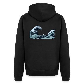 Kanagawa Waves Aesthetic Japanese Art Great Wave - Unisex Premium Organic Zip Hoodie - black - Back - Nico (187cm)