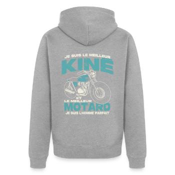 Le meilleur kiné et le meilleur motard - Veste à capuche bio Premium Unisexe - gris chiné - Dos - Nico (187cm)