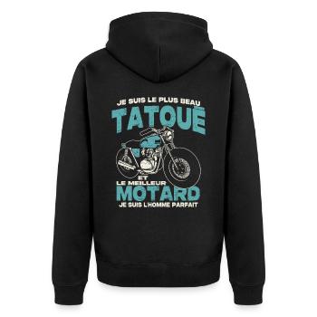 Le plus beau tatoué et le meilleur motard - Veste à capuche bio Premium Unisexe - noir - Dos - Nico (187cm)