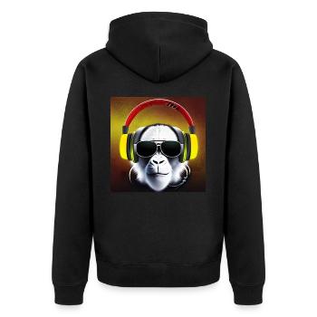 Affe mit Kopfhörern - Unisex Premium Bio Zip Hoodie - Schwarz - Hinten - Nico (187cm)