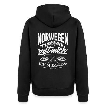 Norwegen ruft mich - Angeln - Unisex Premium Bio Zip Hoodie - Schwarz - Hinten - Nico (187cm)