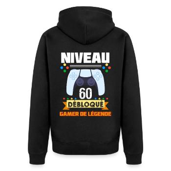 Niveau 60 Débloqué Humour Gamer Jeux Vidéo - Veste à capuche bio Premium Unisexe - noir - Dos - Nico (187cm)