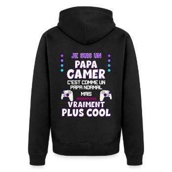 Papa Gamer Humour Jeux Vidéo Papa Et Fils - Veste à capuche bio Premium Unisexe - noir - Dos - Nico (187cm)