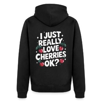 Kirsche Kirschen Früchte Essen - Unisex Premium Bio Zip Hoodie - Schwarz - Hinten - Nico (187cm)