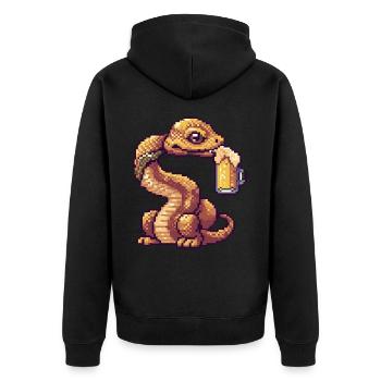 Schlange Kobra Pixel Bier - Unisex Premium Bio Zip Hoodie - Schwarz - Hinten - Nico (187cm)