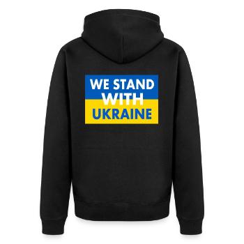 We stand with ukraine - Unisex Premium Bio Zip Hoodie - Schwarz - Hinten - Nico (187cm)