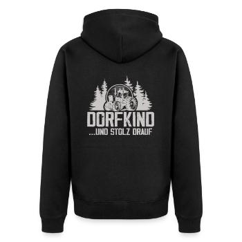Dorfkind Und Stolz Drauf - Unisex Premium Bio Zip Hoodie - Schwarz - Hinten - Nico (187cm)