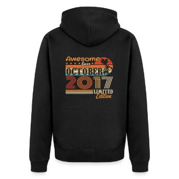 2017 Oktober Vintage - Oktober 2017 - Unisex Premium Bio Zip Hoodie - Schwarz - Hinten - Nico (187cm)