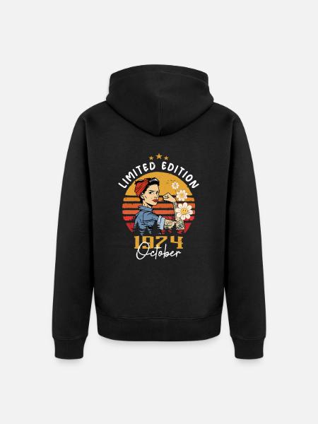 Octobre 1974 Naissance | Octobre 1974 - Veste à capuche bio Premium Unisexe - noir